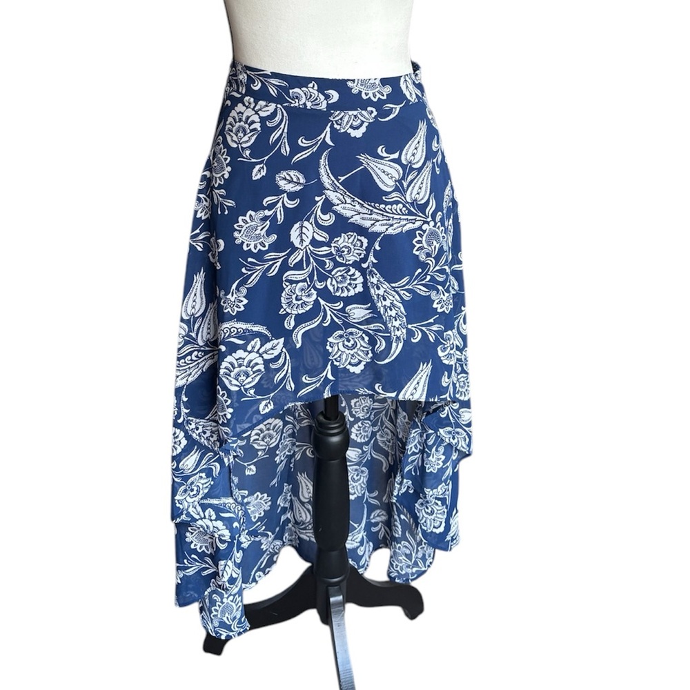 Hi Low Blue Floral Skirt